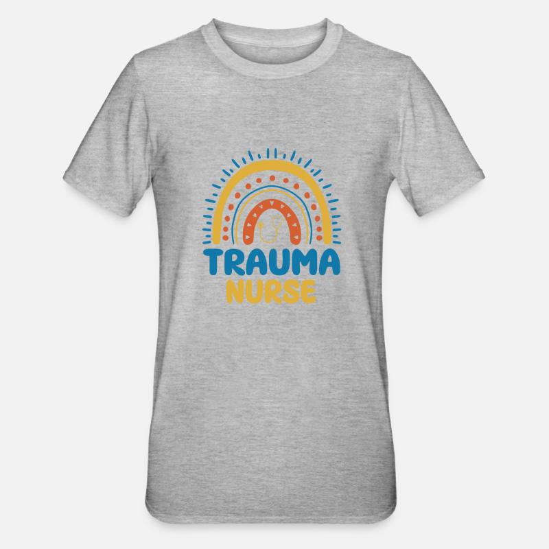 Trauma Krankenschwester Boho Regenbogen Design - Unisex Polycotton T-Shirt - Grau meliert