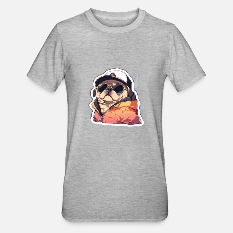 Mops Mops Hund Mops Sonnenbrille Mops Geschenk - Unisex Polycotton T-Shirt - Grau meliert