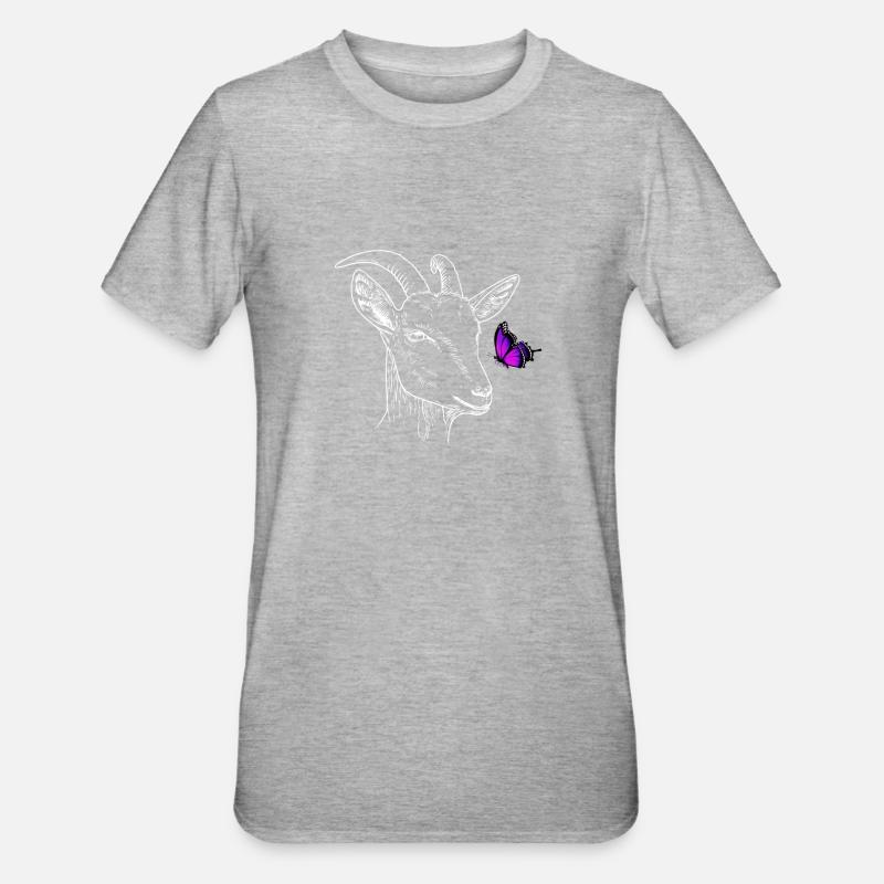 Chèvre avec papillon - T-shirt polycoton Unisexe - gris chiné