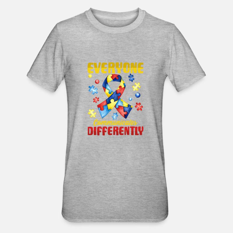 Tout le monde communique différemment l’autisme - T-shirt polycoton Unisexe - gris chiné
