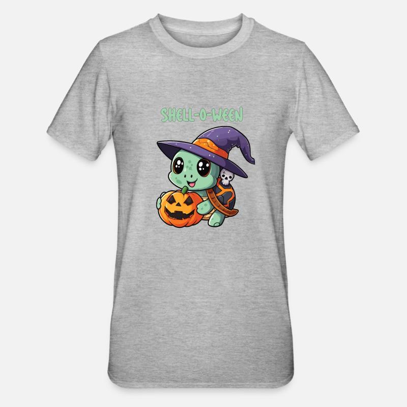 Halloween-Schildkröte, Shell-O-Ween - Unisex Polycotton T-Shirt - Grau meliert
