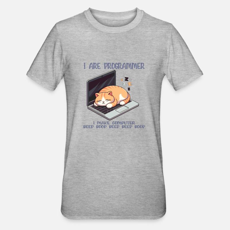 Je suis programmeur, gros chat endormi - T-shirt polycoton Unisexe - gris chiné