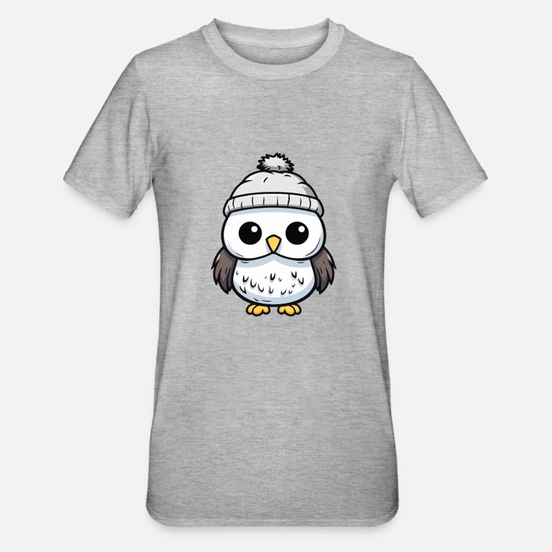 Eule Winter Comic Niedlich - Unisex Polycotton T-Shirt - Grau meliert