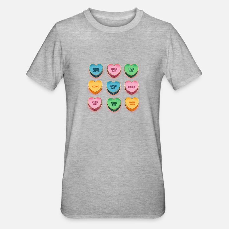 Joyeuse Saint-Valentin Candy Conversation Coeurs - T-shirt polycoton Unisexe - gris chiné