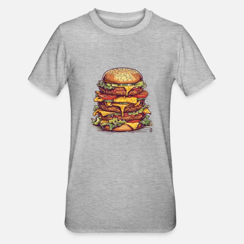 Un méga cheeseburger géant - T-shirt polycoton Unisexe - gris chiné