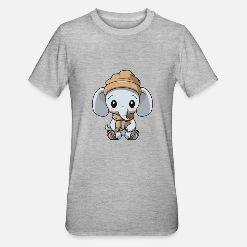 Bande dessinée d’hiver éléphant - T-shirt polycoton Unisexe - gris chiné