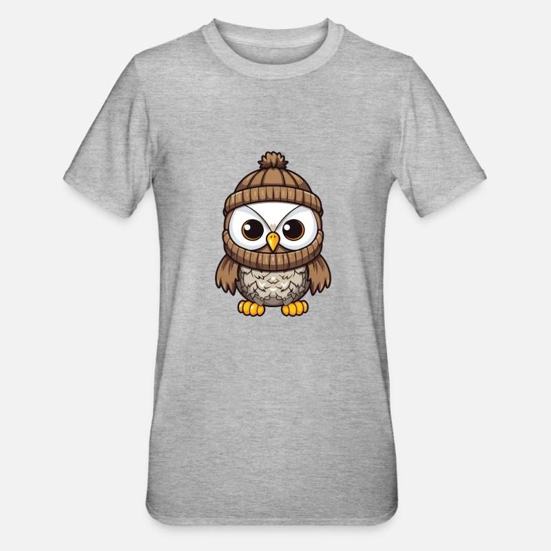 Eule Comic Winter Cozy - Unisex Polycotton T-Shirt - Grau meliert
