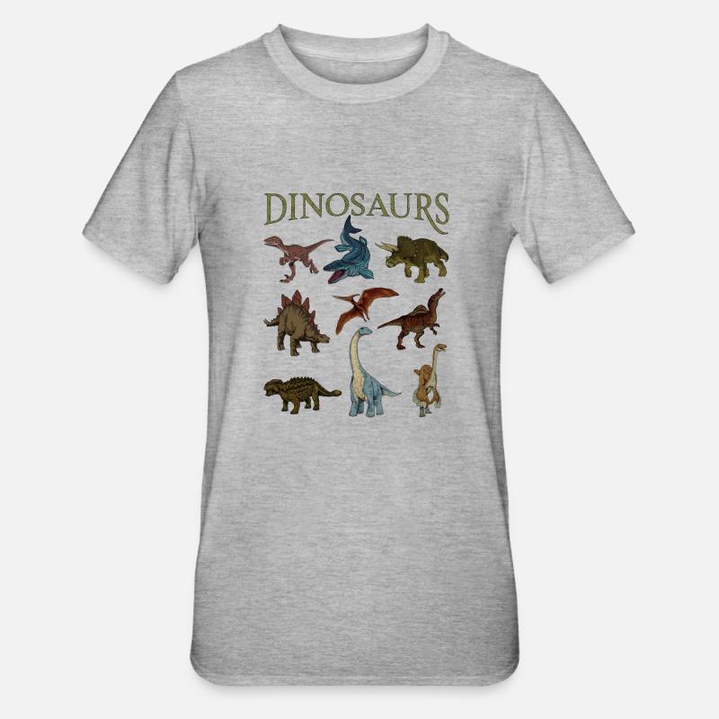 Dinosauri vari - Maglietta unisex, mix cotone e poliestere - grigio melange