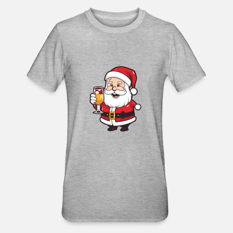 Weihnachtsmann Drinking Comic Weihnachten - Unisex Polycotton T-Shirt - Grau meliert