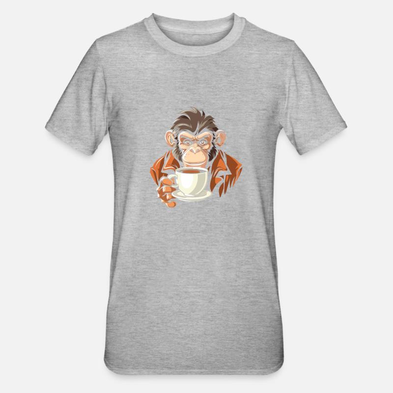 Affe Kaffee - Unisex Polycotton T-Shirt - Grau meliert