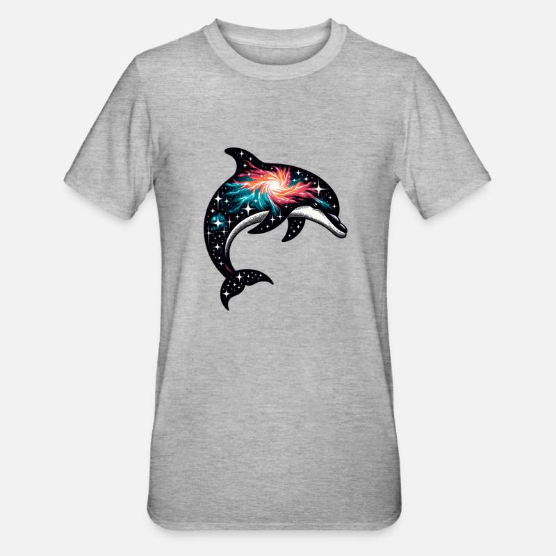 Dolphin Space Galaxy Universe - Unisex Polycotton T-Shirt - heather grey