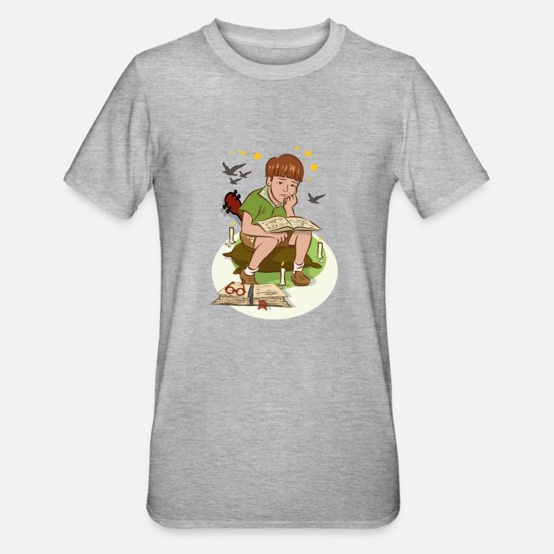 Junge mit Buch - Unisex Polycotton T-Shirt - Grau meliert