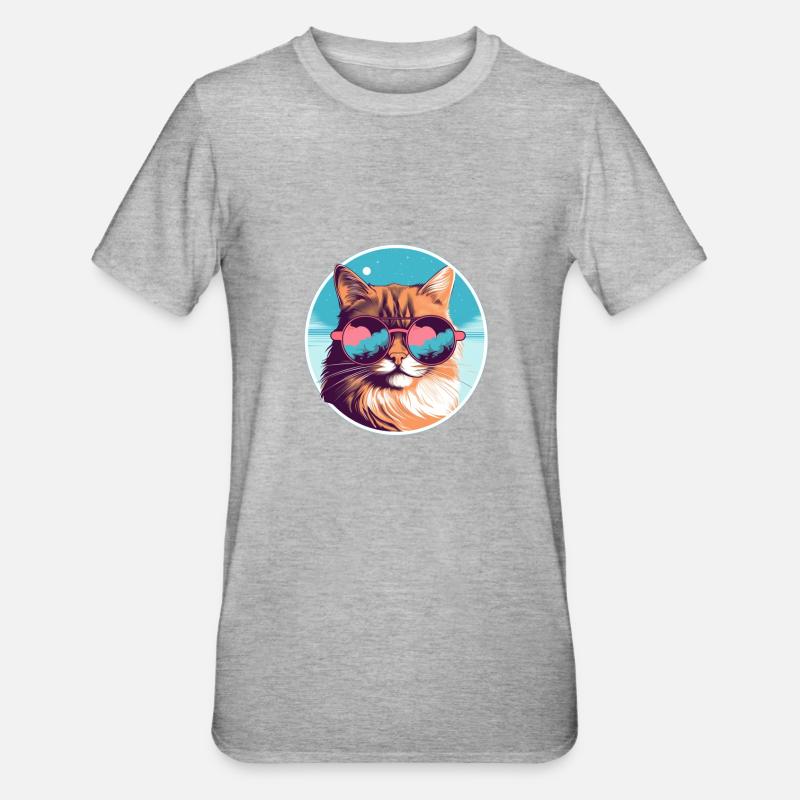Lueur de chat ronronnée par le soleil - T-shirt polycoton Unisexe - gris chiné