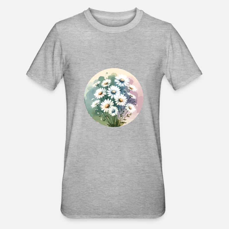 Gänseblümchen gezeichnet - Unisex Polycotton T-Shirt - Grau meliert