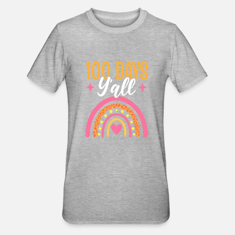 Rainbow 100 Days Yall 100e jour d’école enseignant - T-shirt polycoton Unisexe - gris chiné