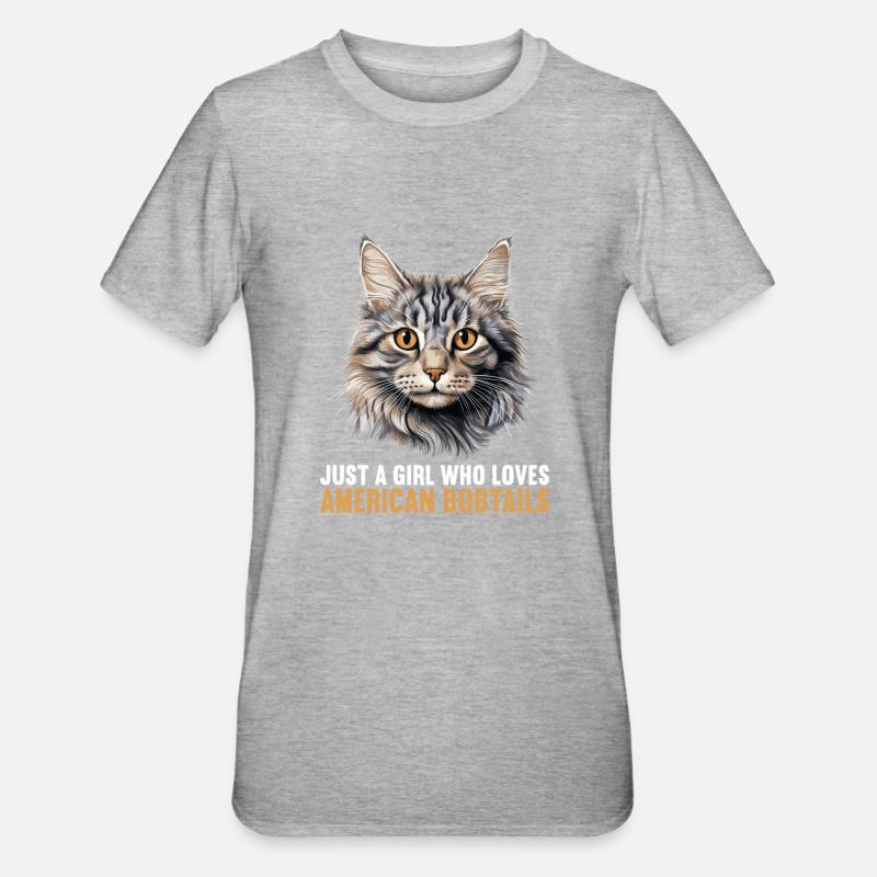 Chat Chats American Bobtail - T-shirt polycoton Unisexe - gris chiné