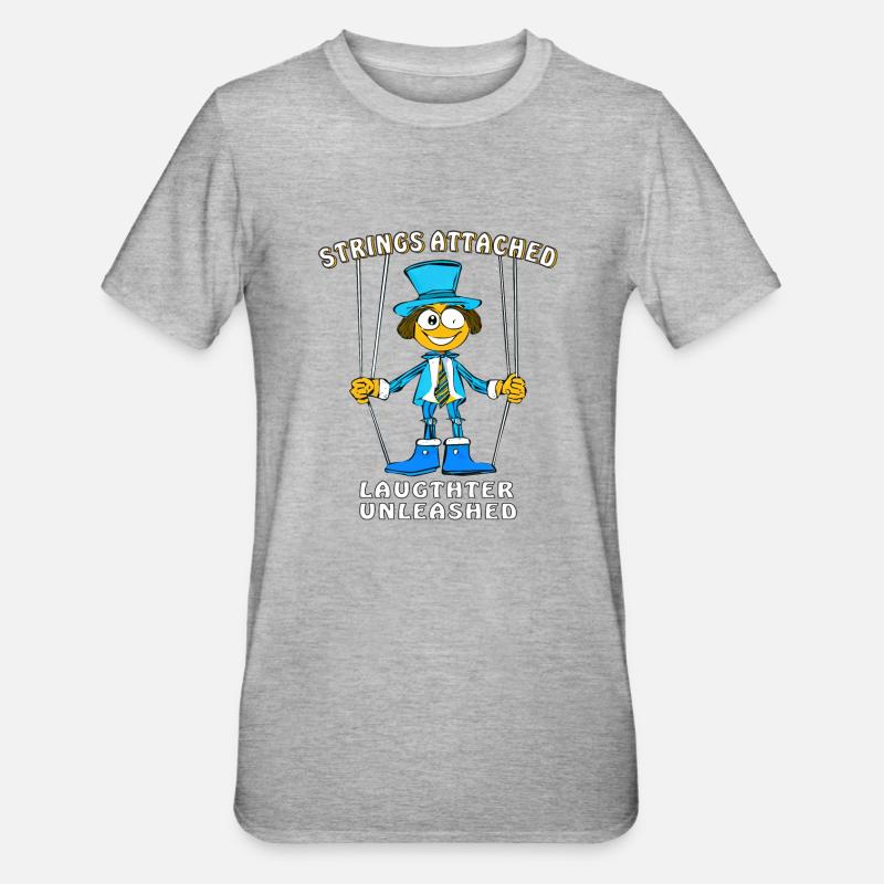 MARIONETTEN STRINGS ATTACHED LAUGHTER - Unisex Polycotton T-Shirt - Grau meliert
