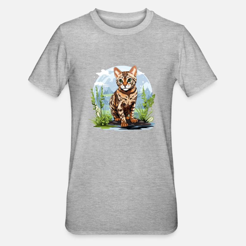 Chat du Bengale Bengalkatze - T-shirt polycoton Unisexe - gris chiné