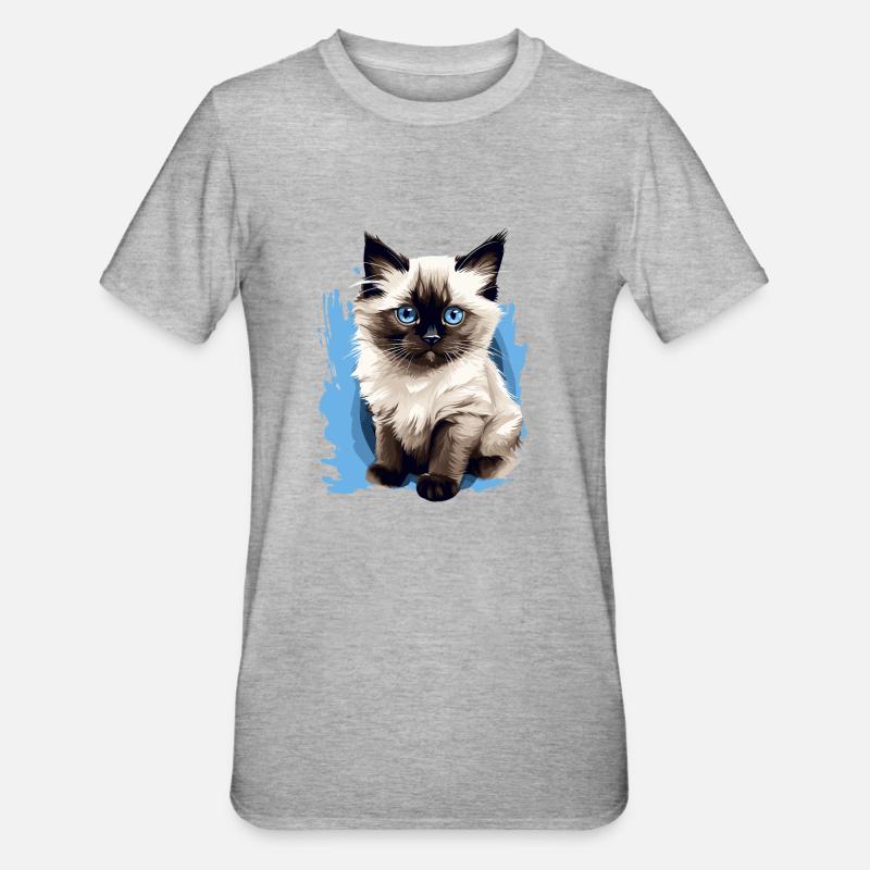 Chat de Birmanie Birma Katze - T-shirt polycoton Unisexe - gris chiné