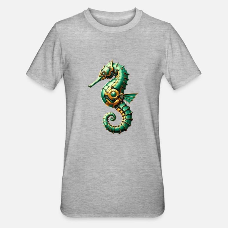Seepferdchen Roboter, Roboter-Seepferdchen - Unisex Polycotton T-Shirt - Grau meliert