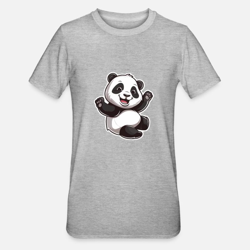 Exubérant Panda Buddy Sticker - T-shirt polycoton Unisexe - gris chiné