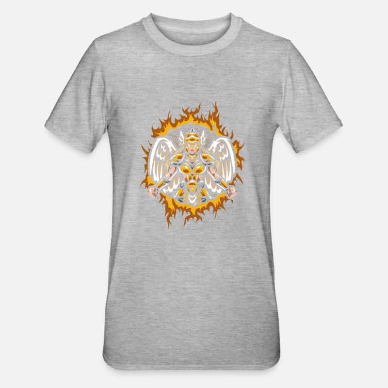 Valkyrie mit Halftone Fire Hintergrund - Unisex Polycotton T-Shirt - Grau meliert