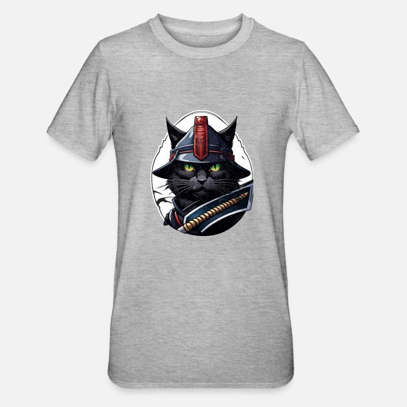 chat ninja - chaton samourai - T-shirt polycoton Unisexe - gris chiné