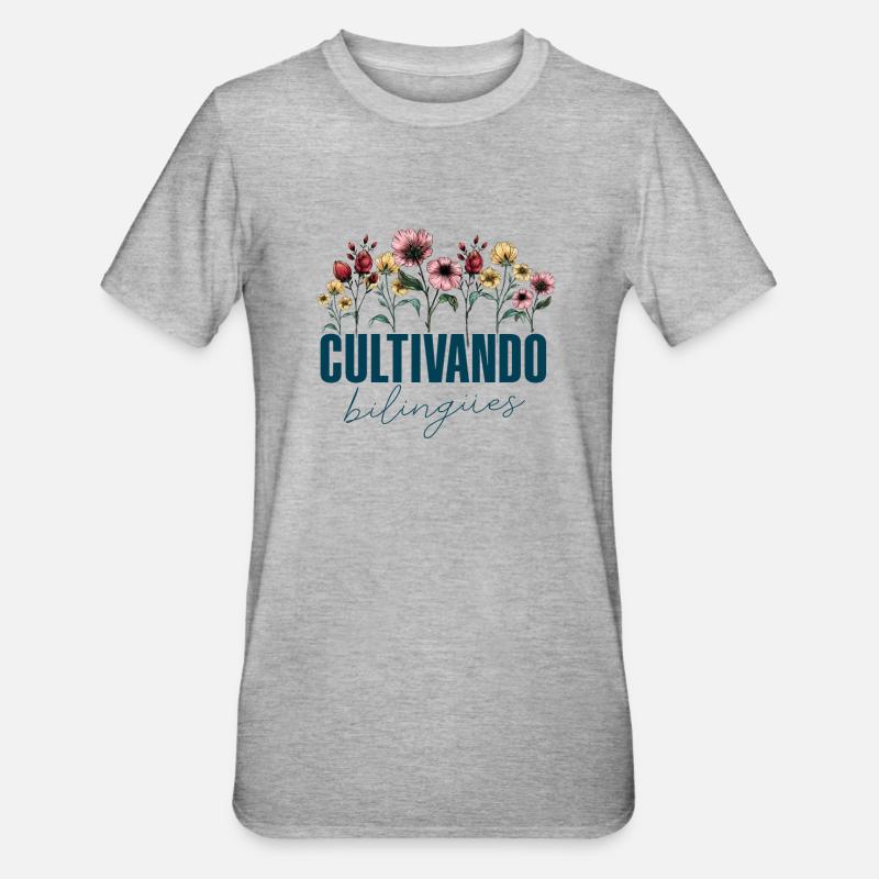 Cultivando Bilingües Spanischlehrer - Unisex Polycotton T-Shirt - Grau meliert