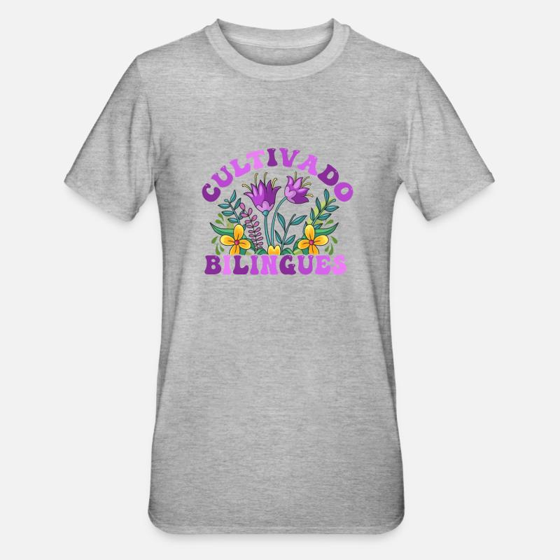 Cultivando Bilingües Spanischlehrer - Unisex Polycotton T-Shirt - Grau meliert