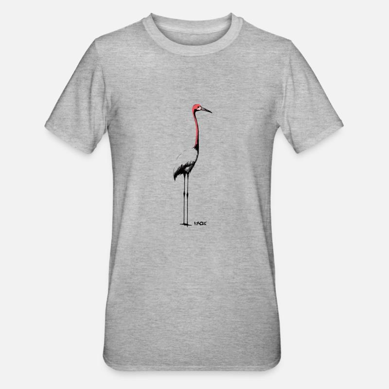 Eleganter Kranich oder Storch - Unisex Polycotton T-Shirt - Grau meliert