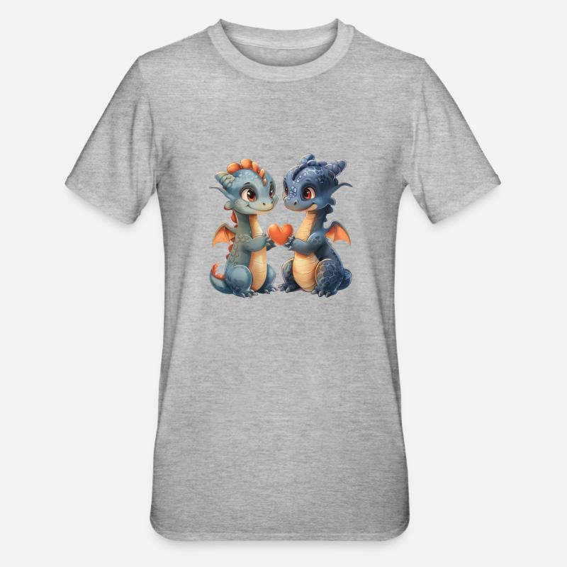 Dragon Love Saint-Valentin Mignon - T-shirt polycoton Unisexe - gris chiné
