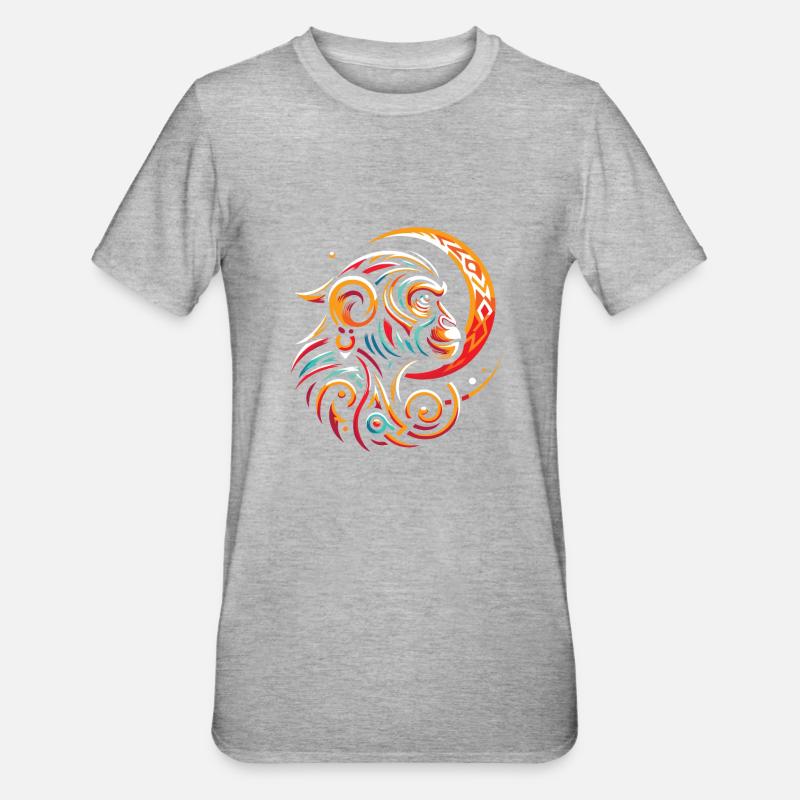 Affe Moon Phases - Unisex Polycotton T-Shirt - Grau meliert