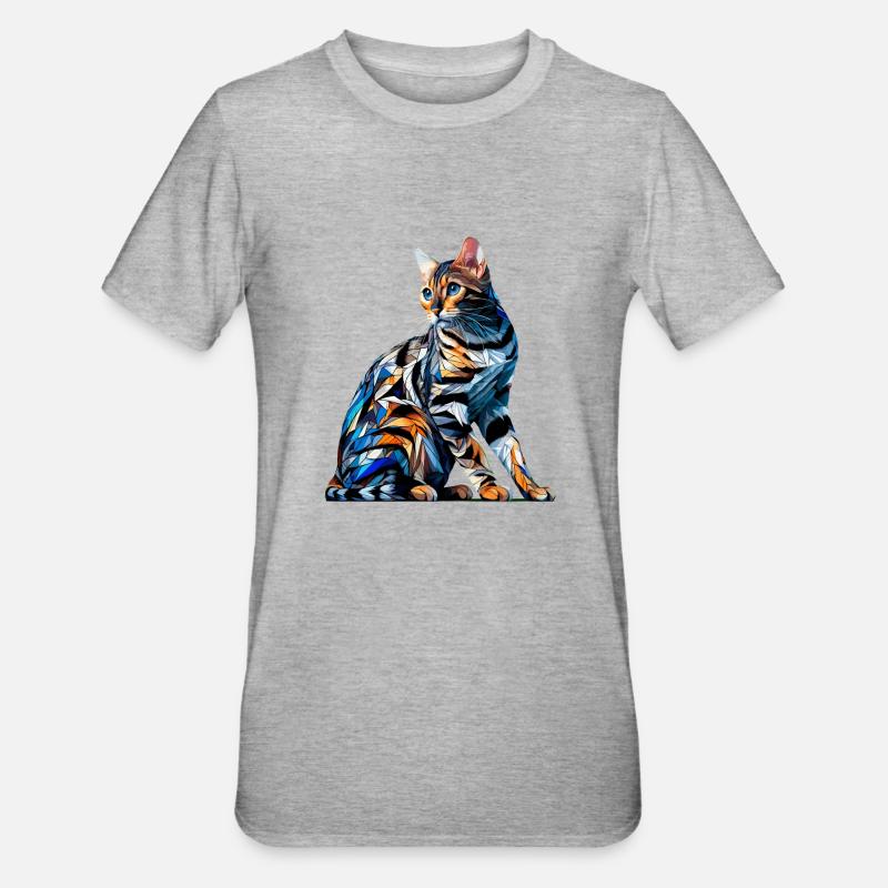 Polygone Art Bengal Chat - T-shirt polycoton Unisexe - gris chiné