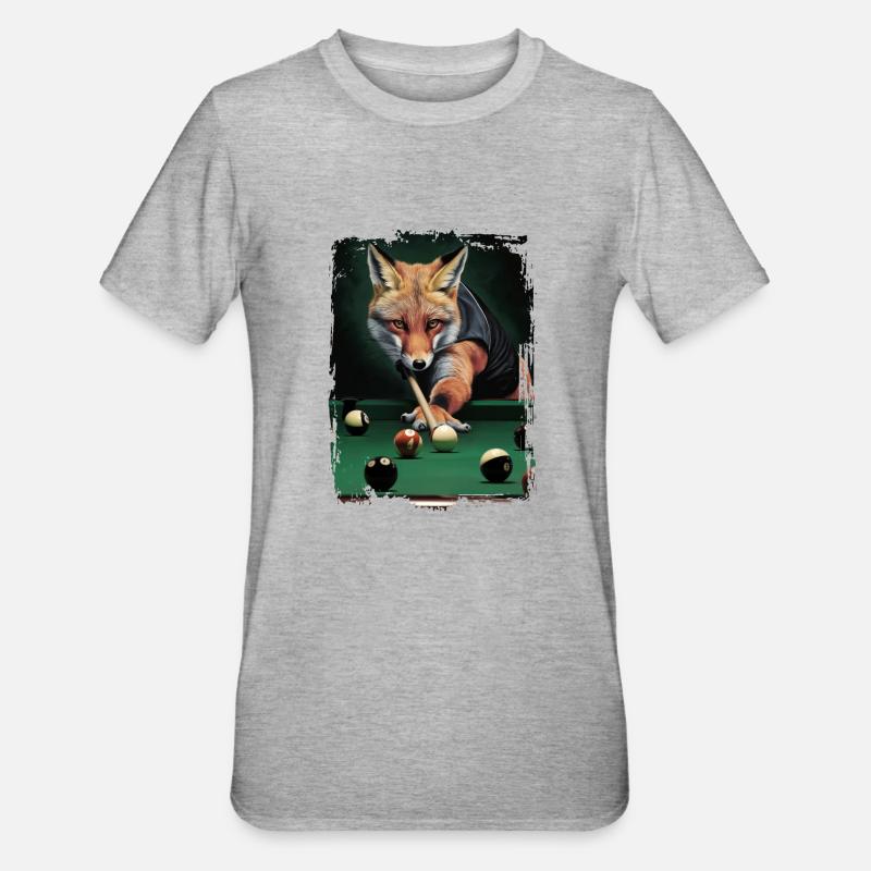 Fuchs spielt Billard Geschenk - Unisex Polycotton T-Shirt - Grau meliert