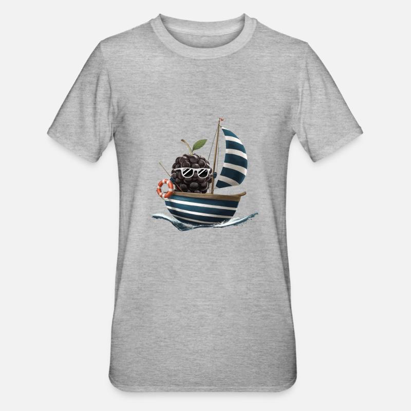 Obst Brombeeren Bootfahren Geschenk - Unisex Polycotton T-Shirt - Grau meliert