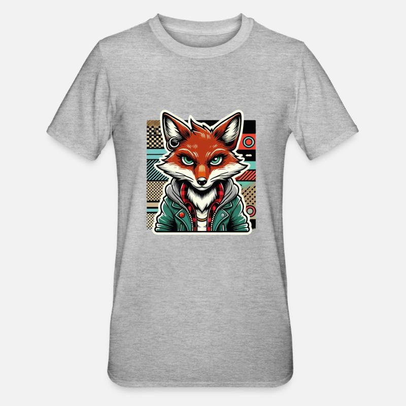Retro Fox Hipster Design - Unisex Polycotton T-Shirt - heather grey