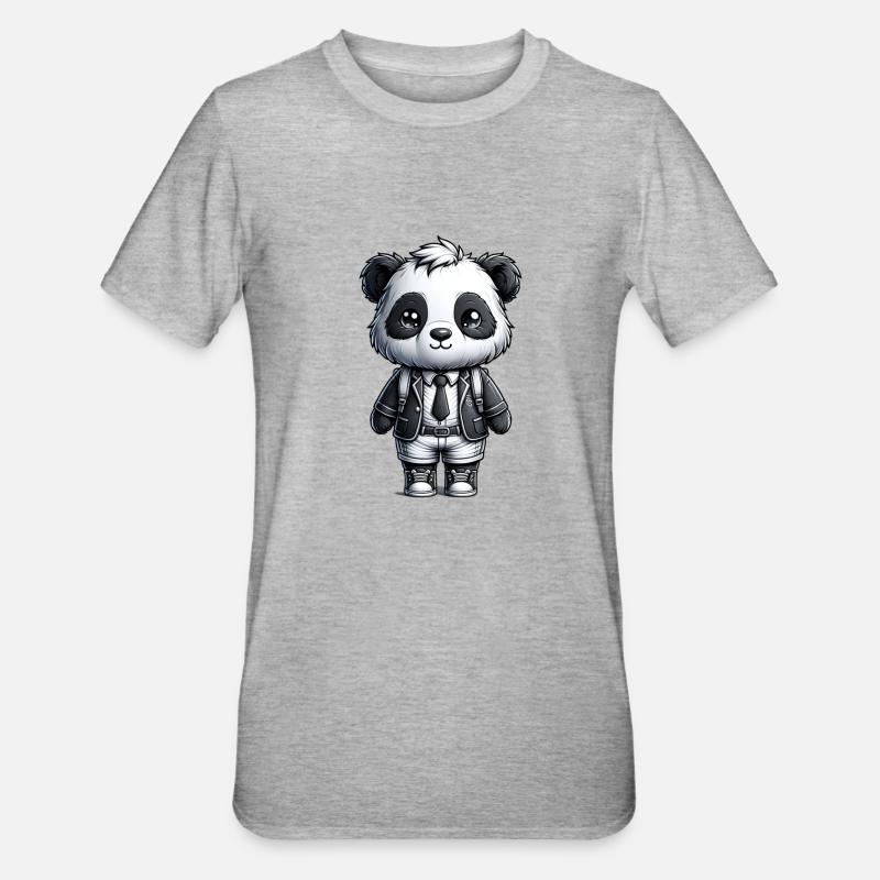 Mignon écolier panda - T-shirt polycoton Unisexe - gris chiné