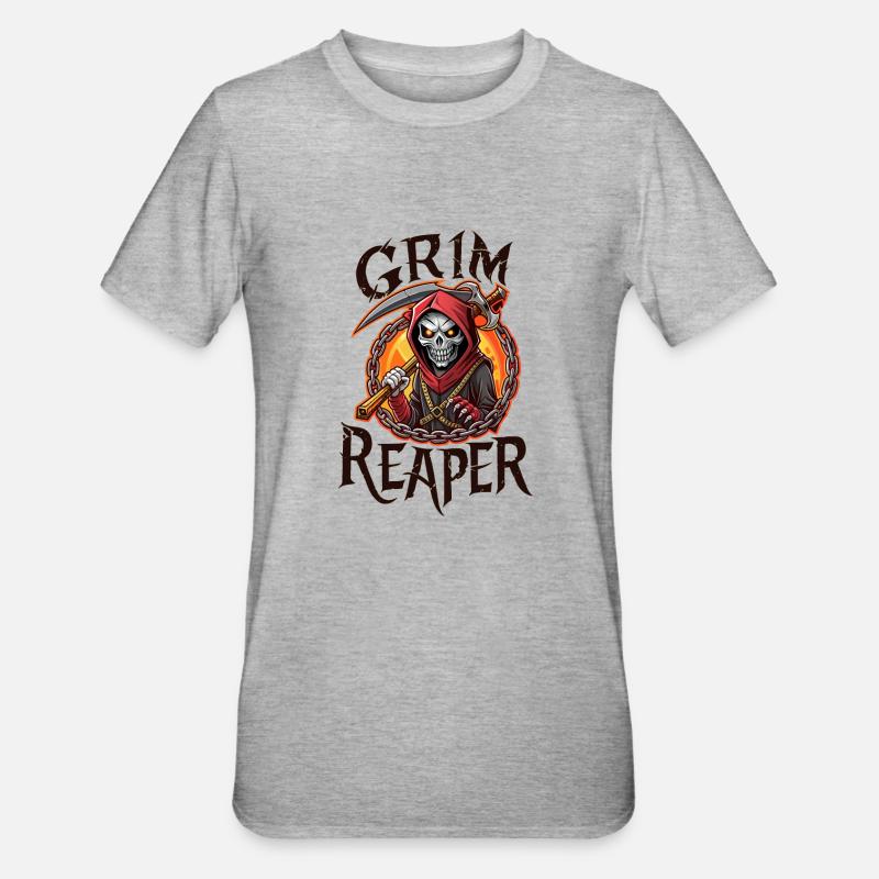 SCHÄDEL, SENSENMANN - Unisex Polycotton T-Shirt - Grau meliert