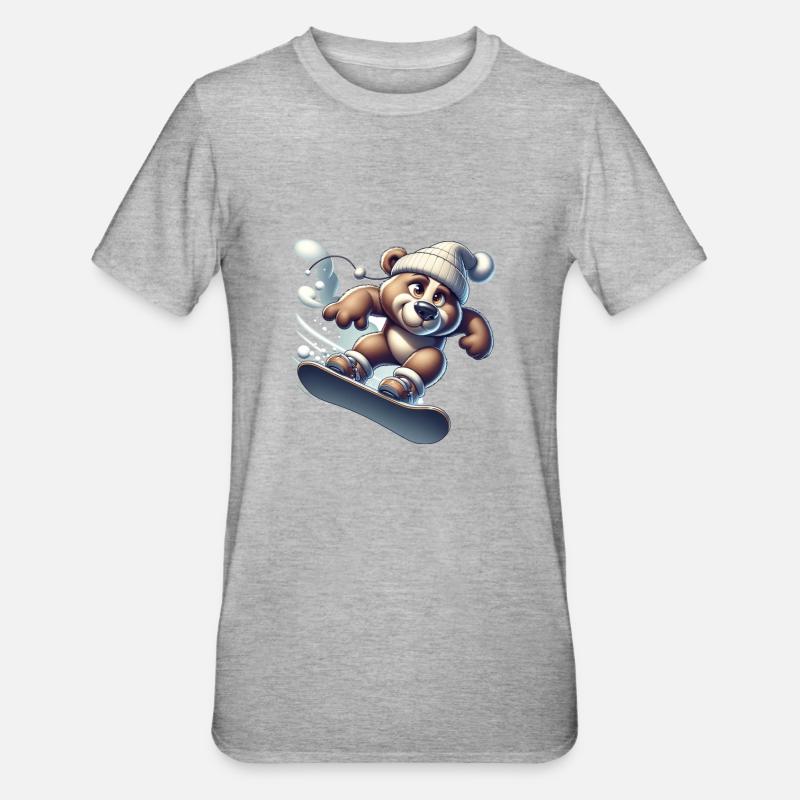 Ours snowboarder mignon - T-shirt polycoton Unisexe - gris chiné