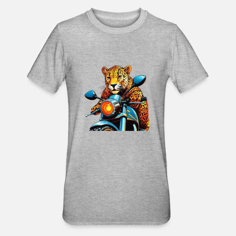 LEOPARD MOTORCYCLE - Unisex Polycotton T-Shirt - heather grey