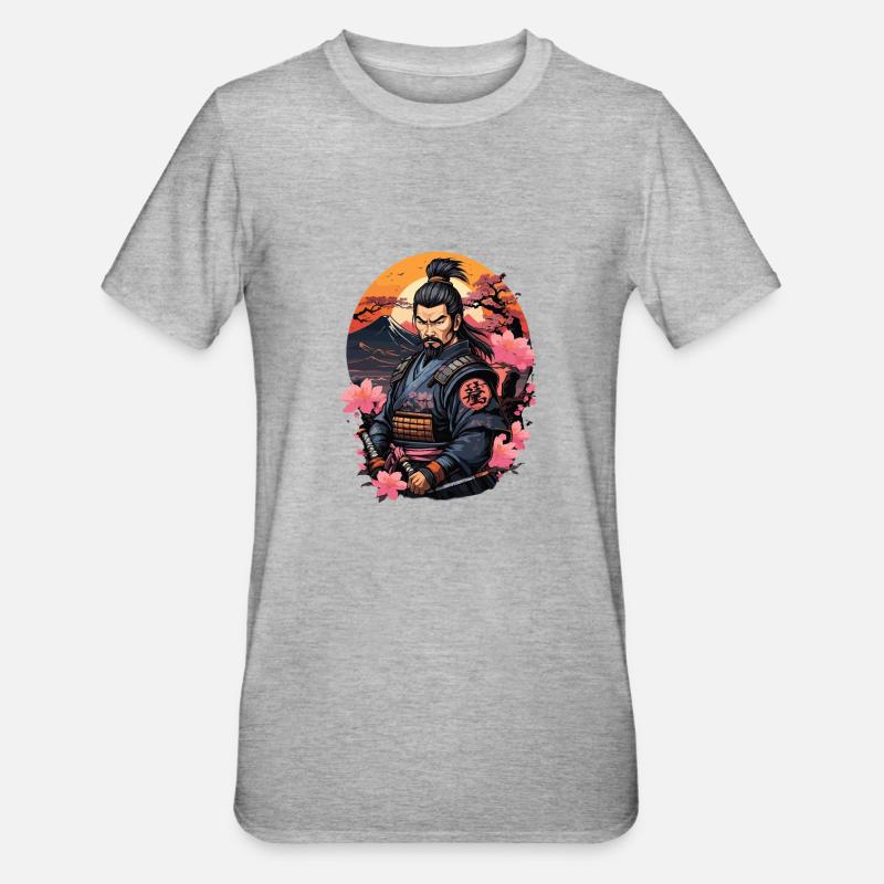 Samurai Japan Kirsche - Unisex Polycotton T-Shirt - Grau meliert