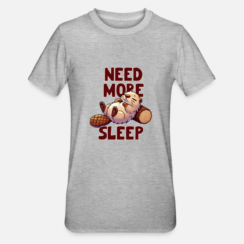 Besoin de plus de sommeil, castor mignon, plus drôle - T-shirt polycoton Unisexe - gris chiné