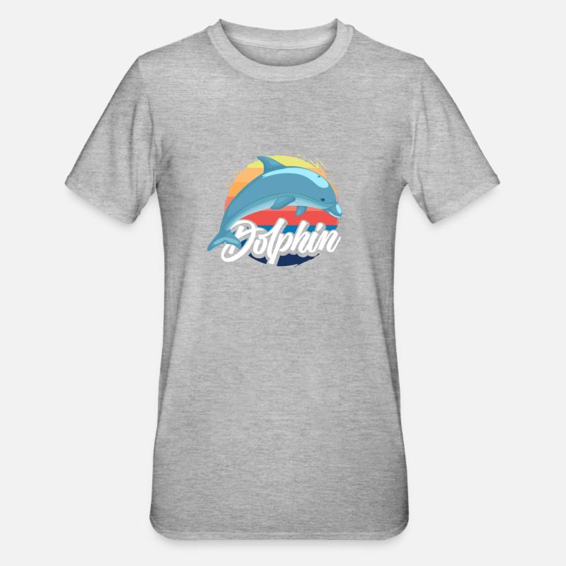 Nostalgic Dolphin Sunset Design - Unisex Polycotton T-Shirt - heather grey