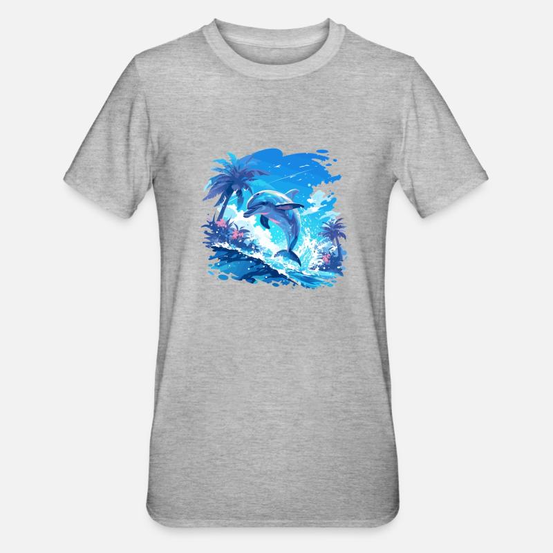 Dolphin Dolphins Dolphin - Unisex Polycotton T-Shirt - heather grey