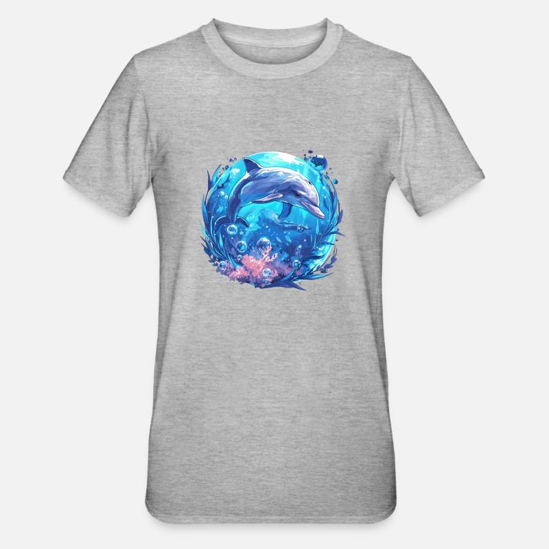 Dolphin Dolphins Dolphin - Unisex Polycotton T-Shirt - heather grey