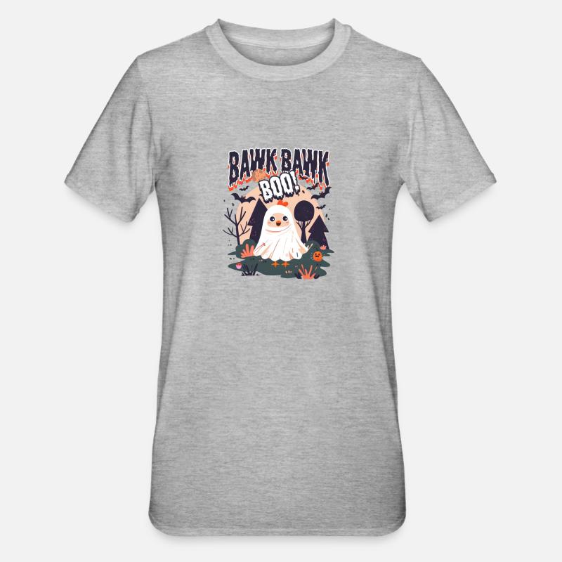 Halloween Hühnchen Bawk Bawk Buh! - Unisex Polycotton T-Shirt - Grau meliert