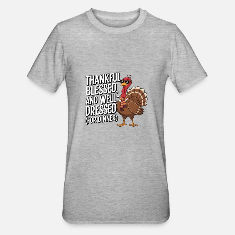 Dinde drôle de Thanksgiving - T-shirt polycoton Unisexe - gris chiné