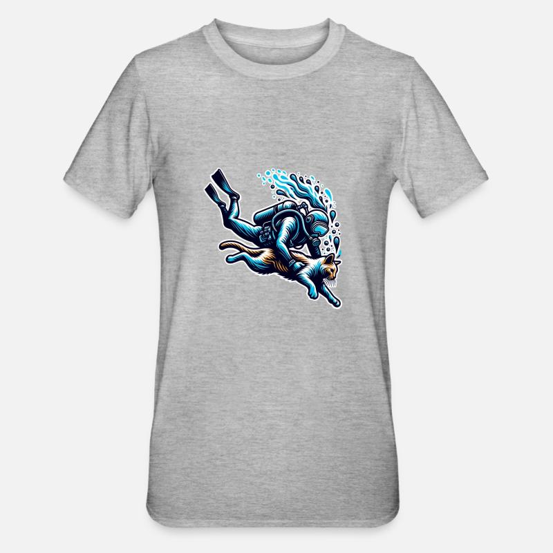 Plongée Plongeur Chat - T-shirt polycoton Unisexe - gris chiné