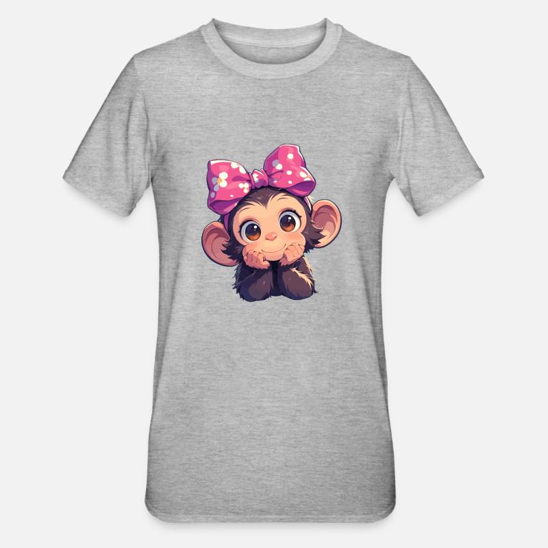 Chimpanzee Schimpansen Schimpanse - Unisex Polycotton T-Shirt - Grau meliert