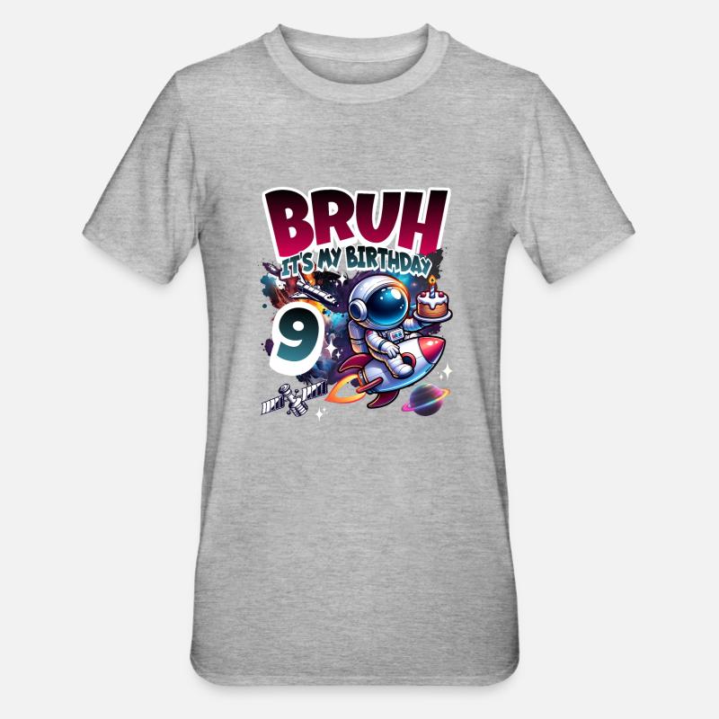 Astronaute 9e anniversaire Espace - T-shirt polycoton Unisexe - gris chiné
